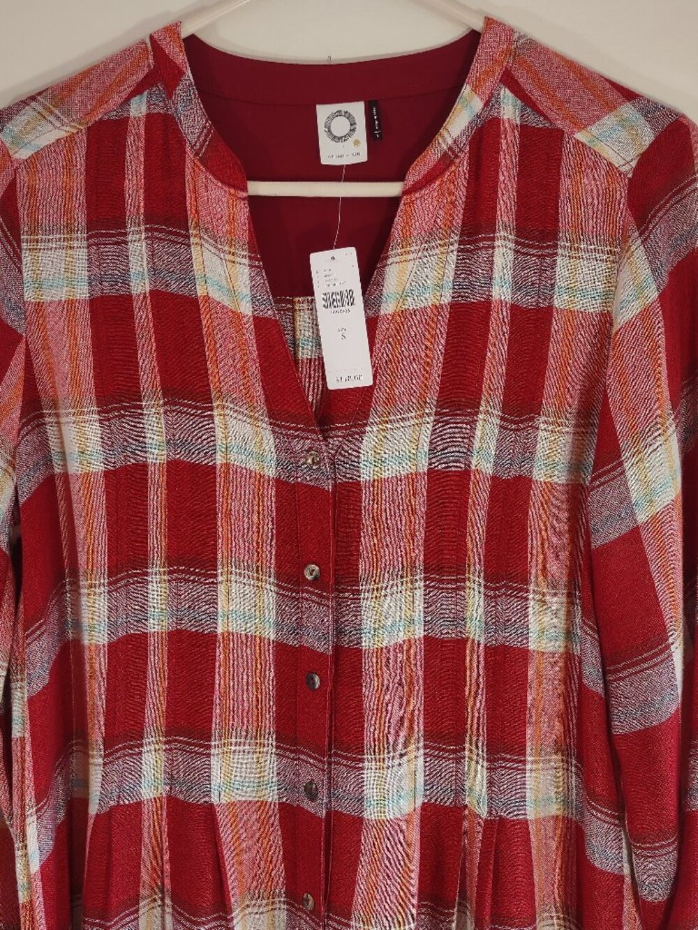 Anthropologie Akemi + Kin Lucie Red Plaid Tunic Top Shirt Size Small NWT - Picture 8 of 11
